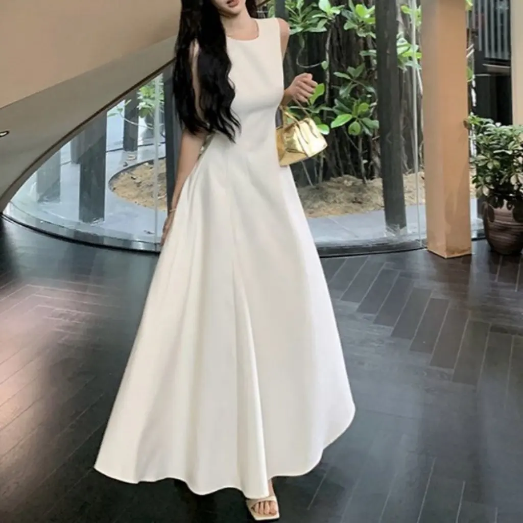 Women's White Dress French Style High-End Sleeveless Vest Slimming Long Skirt Summer New Style