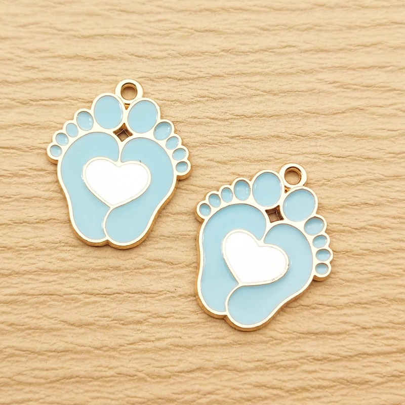 10pcs Baby Feet Charm for Jewelry Making Enamel Necklace Earring Pendant Diy Supplies Craft Accessories Gold Plated