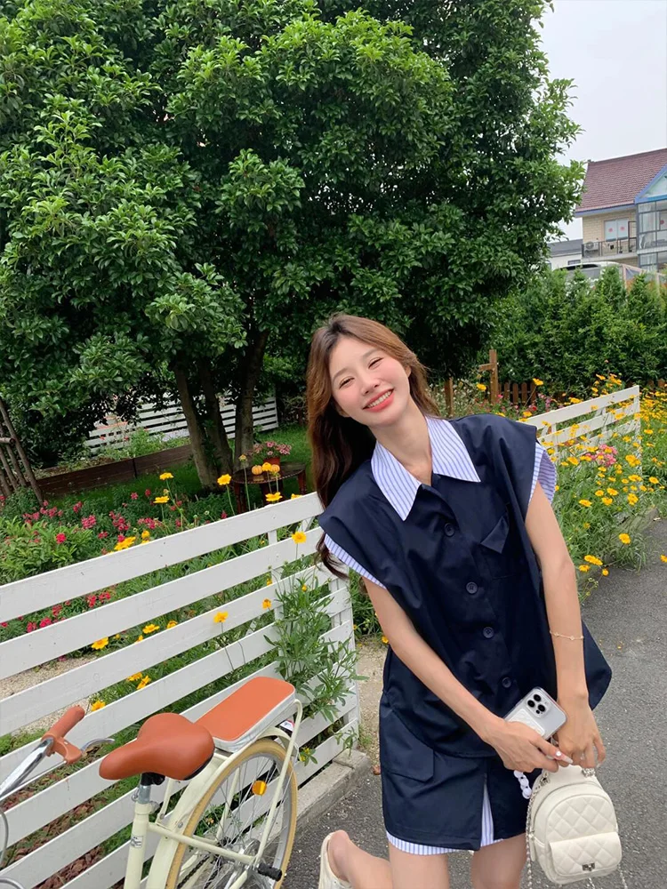 

Корейская элитная цветная рабочая одежда irt Top f Юбка Комплект из двух предметов Лето 2025 Faion Комплект женской одежды