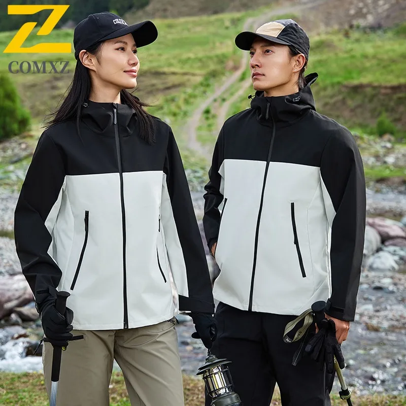 سترة رجالي بقلنسوة ممتازة من COMXZ معطف فضفاض لتسلق الجبال مقاوم للرياح للدراجات النارية نمط يومي مريح للخريف معطف جديد بسحاب #3