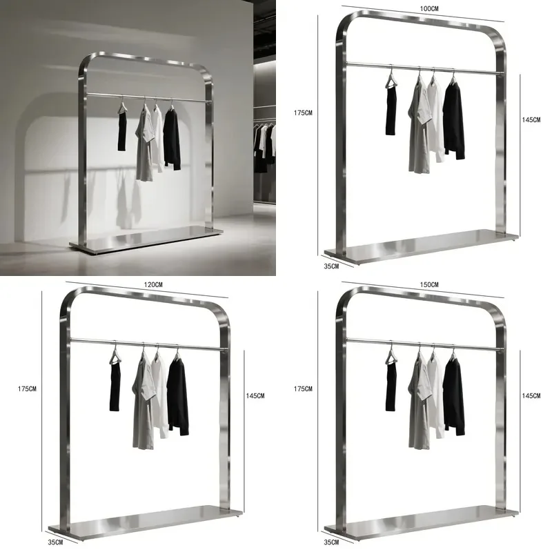 Thickened Stainless Steel Island Clothing Display Rack Floor Hanger for Men's Store Custom