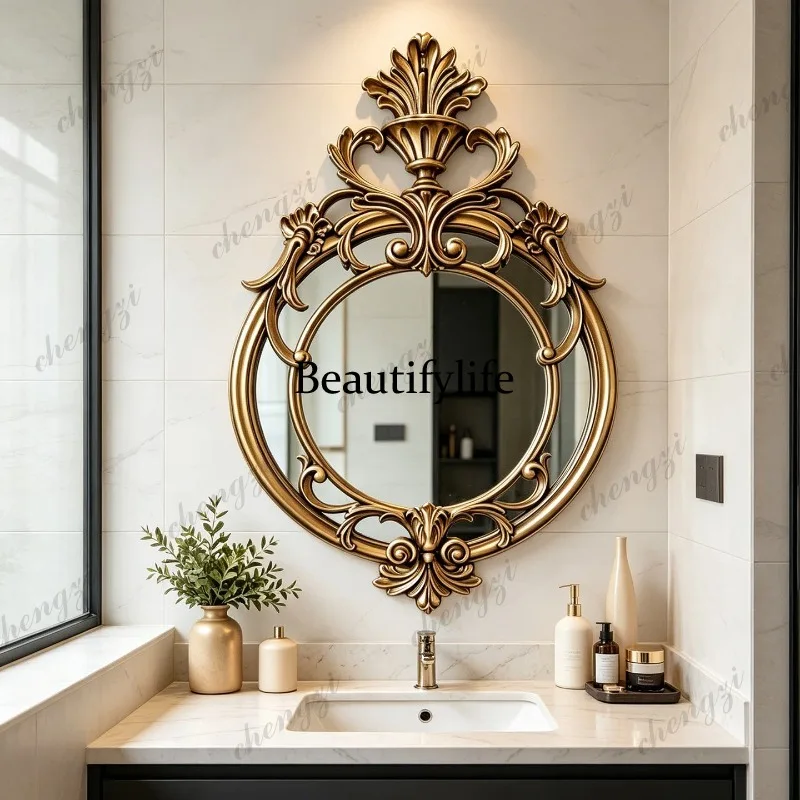French washbasin bathroom mirror American retro wall-mounted makeup mirror decorative mirror