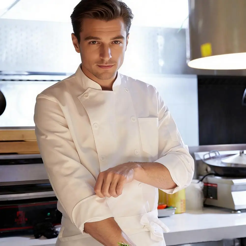 Chef Uniform Double-Breasted Button Design High Collar Chef Shirt Color Chef Shirt Professional Kitchen Workwear