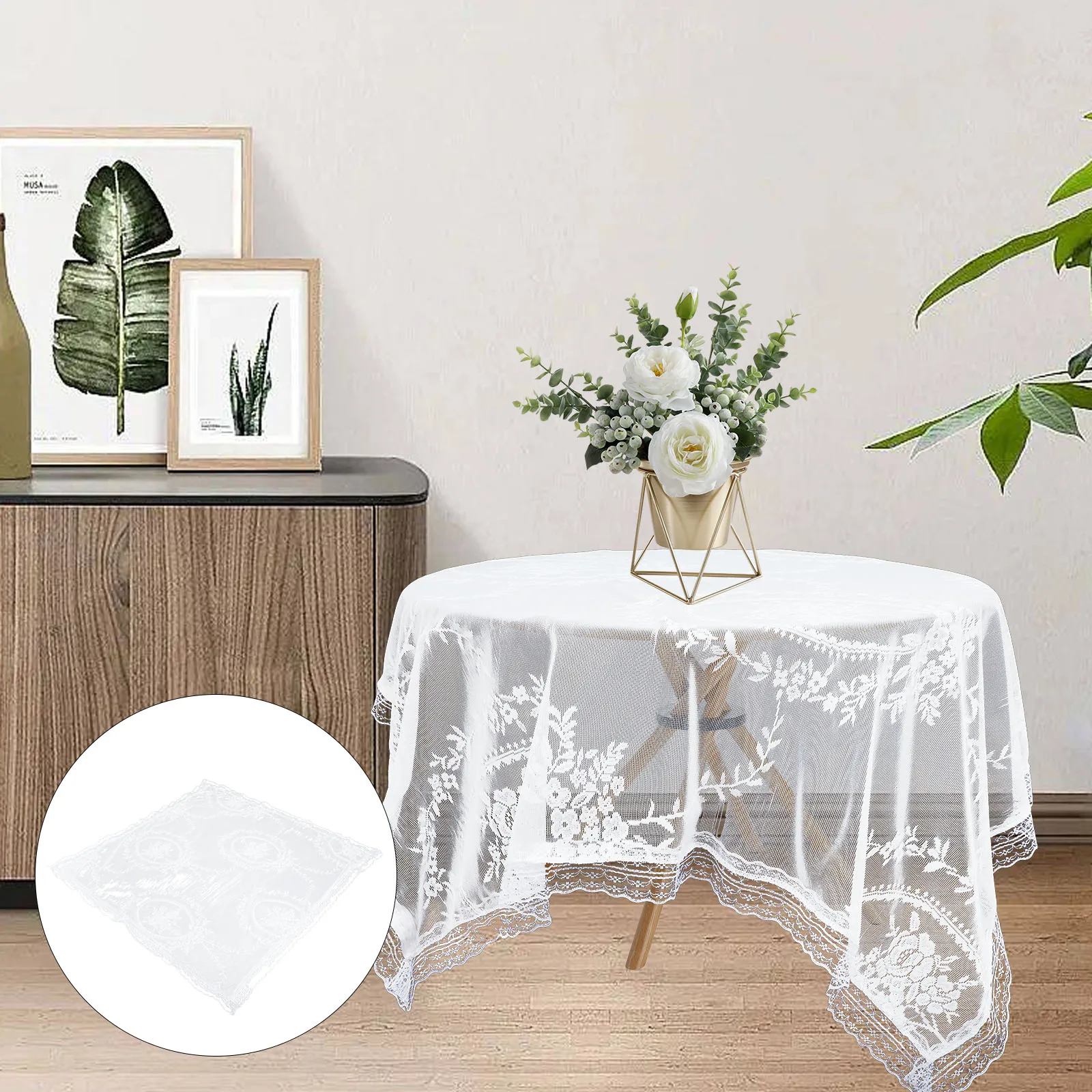 

Lace Tablecloth Round 60 Inch Elegant Decorative Cover Reuseable Rain Sun for Dining Tea Coffee Table