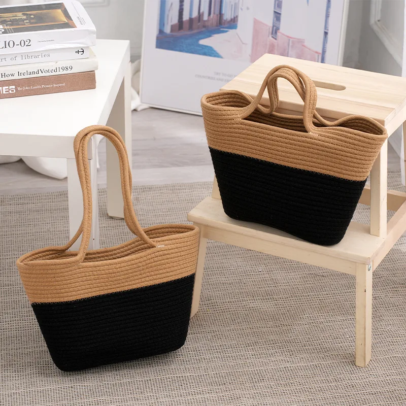 ISKYBOB Weave Tote Bags Large Shopping Bags Female Bohemian Shoulder Bags for Women 2023 Summer Beach Straw Handbags Casual Lady