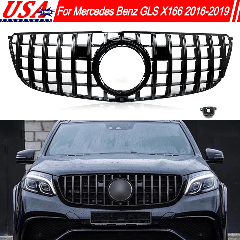 

Magickit GT Style Racing Grills For Mercedes Benz X166 GLS450 GLS350 2016-2019 Front Bumper Grille Gloss Black