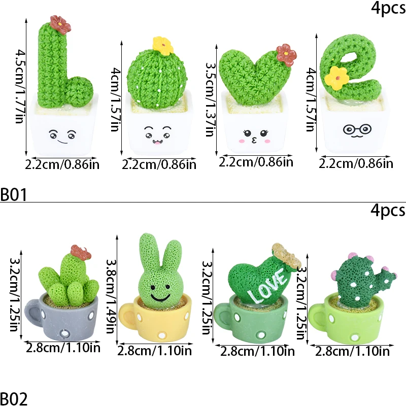 4 unids/set de Cactus suculento de resina, Mini planta verde, bonsái, árbol pequeño, maceta, coche, oficina, hogar, sala de estar, decoración,