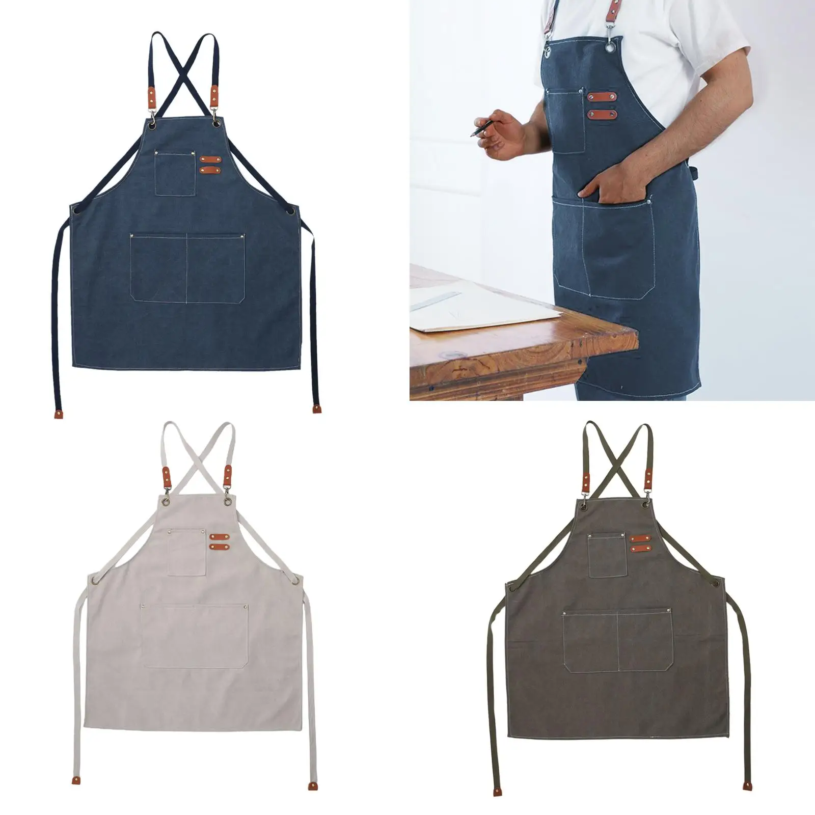 Canvas Work , with Pockets Artist Apron Gardening Apron Strap Barista Apron for Beauty Shop Carpenter Salon Painting Cafe