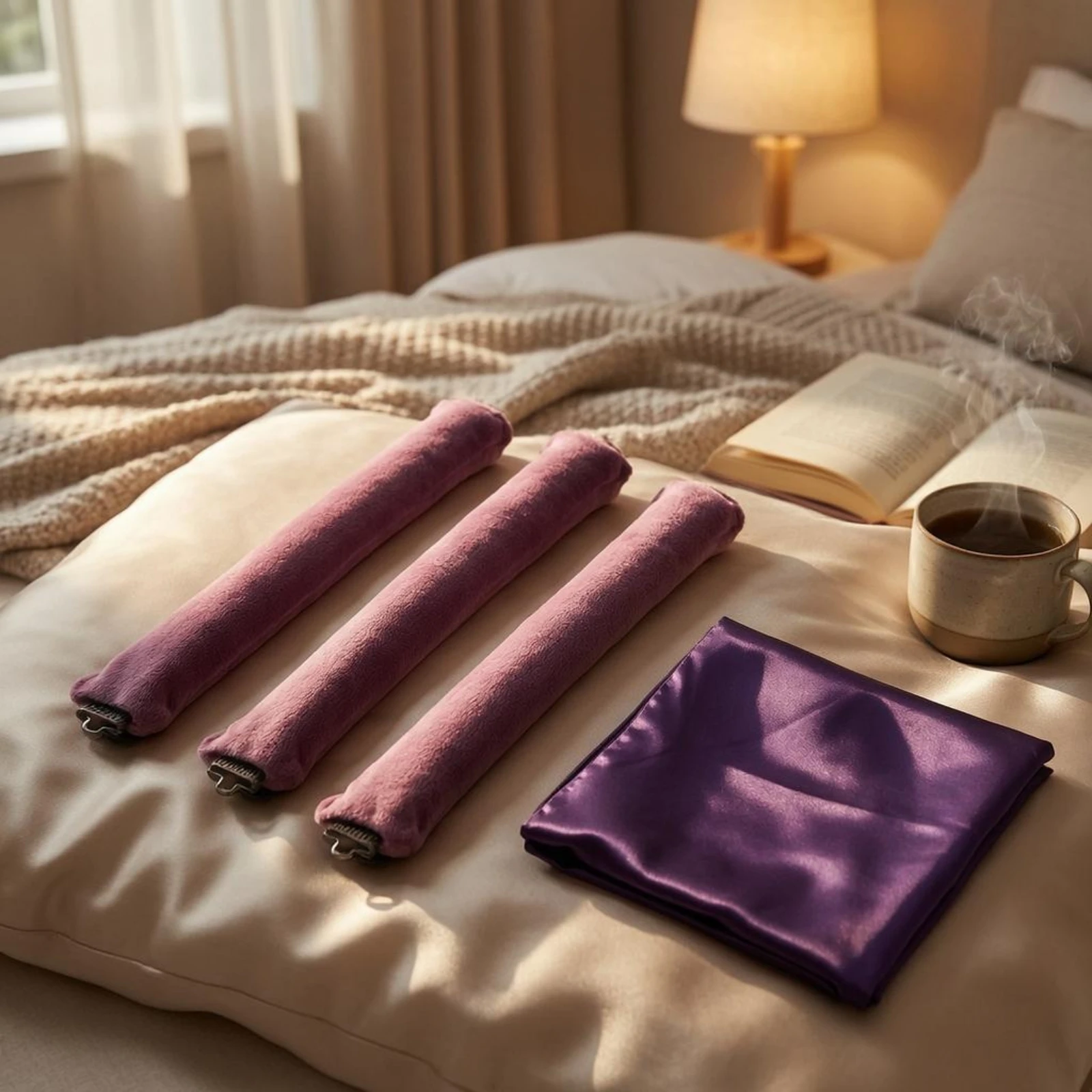 3 Pieces No-Heat Curling Rods Long Slim Heatless Curler Overnight Hair Curler Wave Styling Satin Scarf Cloth