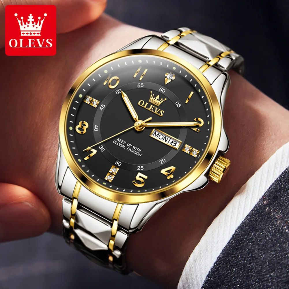 OLEVS New Men\'s Watch Fashion Classic Business Stainless Steel Calendar Digital Dial Luminous Waterproof Alloy Band Men\'s Watch