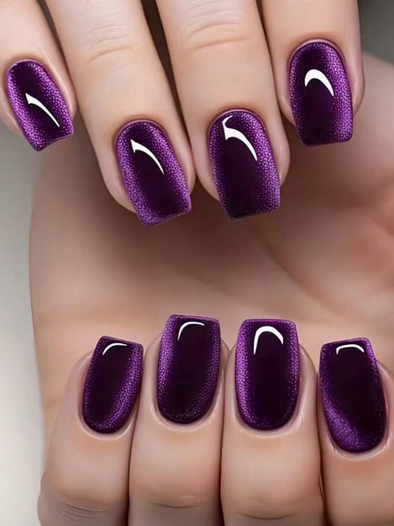 

30pcs Cat Eye Nail Stickers, Removable, Elegant & Chic,Purple Solid Color, Suitable For Women's Daily Wear, Parties, Holidays