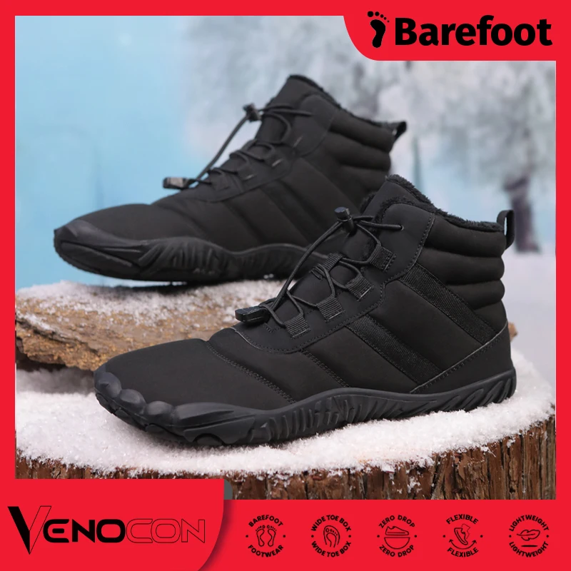 PINGKEE VENOCON Barefoot Wide ToeBox Shoes Men Women Leather Winter Athletic Minimalist Sneakers Snow Boots Wide Feet Footwear