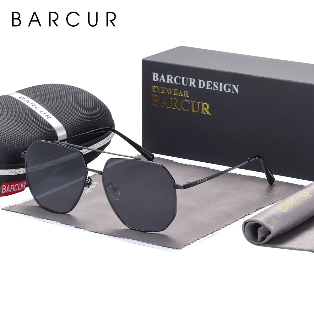 BARCUR Quadratische Glaslinse Herren Sonnenbrille für Damen Polarisierte Sonnenbrille Shades Brillen Gafas De Sol