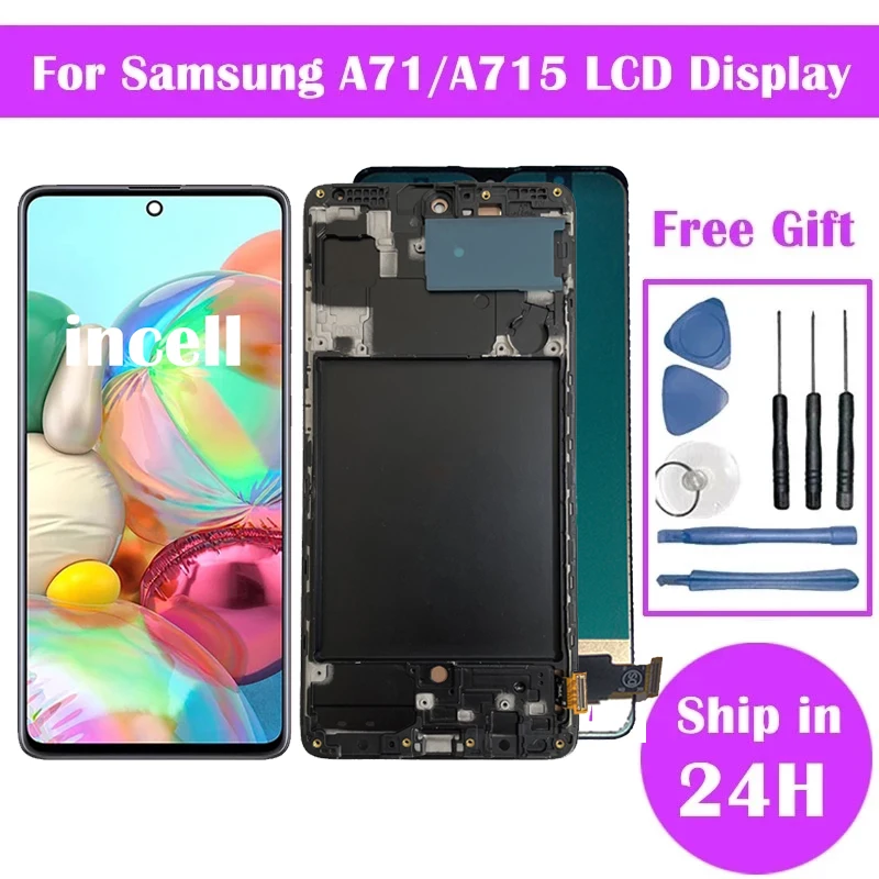 A71 Display Screen with Frame, for Samsung Galaxy A71 A715 A715F LCD Display Touch Screen Digitizer Assembly Panels