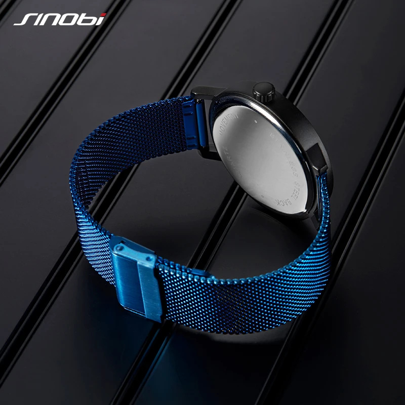 SINOBI Creative Original Design Men\'s Watches Fashion Stainless S Man Quartz Wristwatches Blue Top Brand Male Relogio Masculino