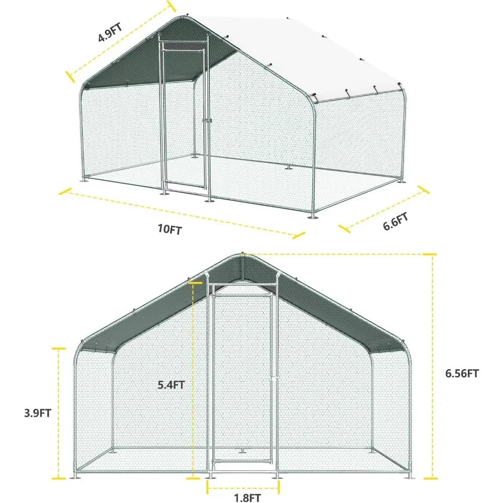 10x6.6FT Large Metal Chicken Run with Roof, Walk-in Poultry Cage Chicken Coop Runs House for Yard with Waterproof Cover