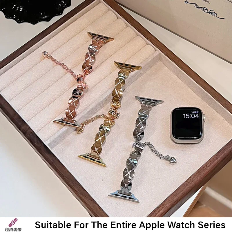 Женский металлический ремешок для Apple Watch 10, ремешок 42 мм, 41 мм, 46 мм, 44/49 мм, 45 мм, 40 мм, стальной ремень, браслет iWatch Series 9 8 7 Se 6 5 Ultra