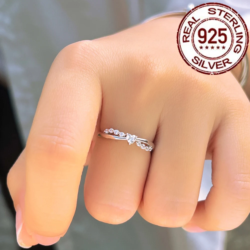 CWWZircons 100% 925 Sterling Silver Heart CZ Wedding Bands Promise Rings for Women Brides Fine Engagement Party Jewellery SR028 — zdjęcie 5