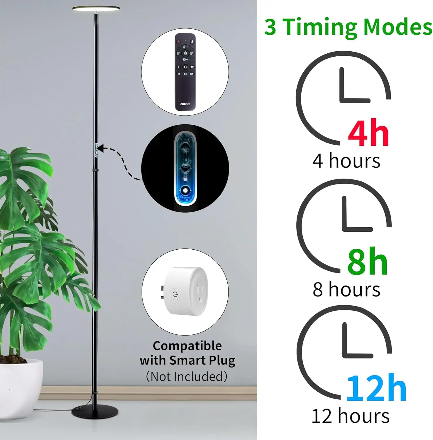 أضواء نمو تشيفي، ضوء نباتي كامل الطيف مقاس 85 بوصة للنباتات الداخلية، مؤقت 4/8/12 ساعة، مصباح نمو 40 وات، 10 سطوع خافت، ارتفاع