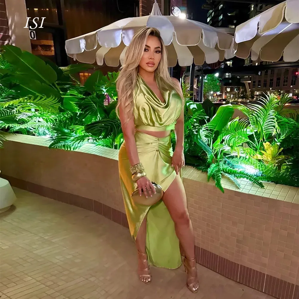 ISI Glitter Specail Top and Skirt Lime Dress for Party Backless Irregular Cocktail Dresses Mini Prom Gown Bithday Wedding Party