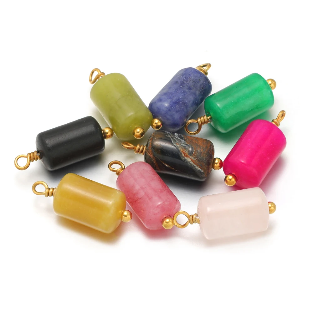 10pcs Stainless Steel Natural Stone Charms Cylinder Pendants Bulk for DIY Necklaces Bracelets Material Earrings Jewelry Making image 2