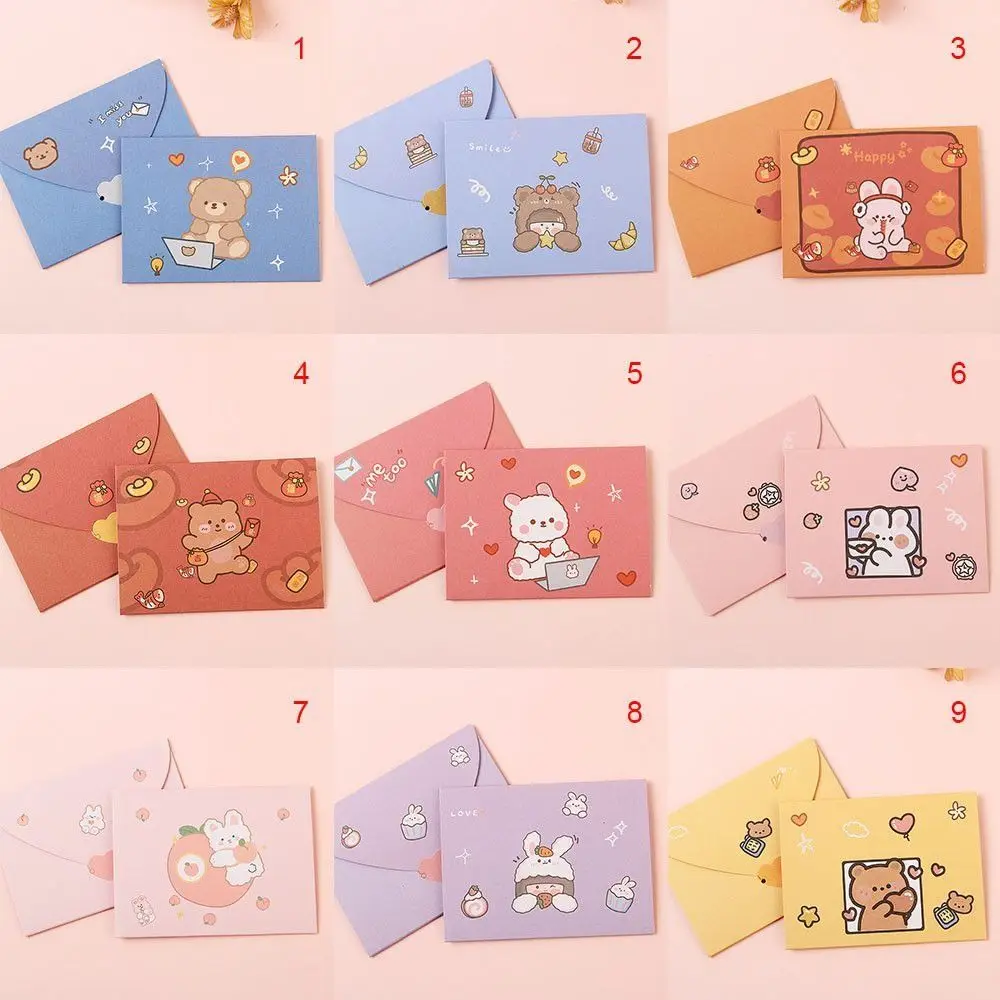 Urso coelho bênção obrigado envelope ins dobrável decoração carta papel 9 estilos bonito dos desenhos animados cartão presente de ano novo