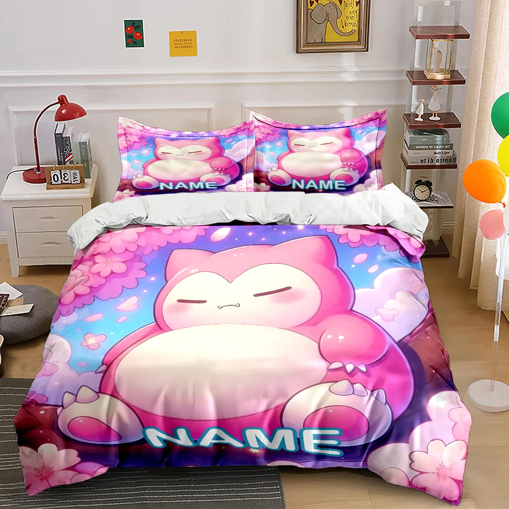 

3PC Custom Name Pokemon Snorlax Printed Bedding Set 1 Duvet Cover 2 Pillowcases Boys Girls Children Luxury Gifts Multiple Sizes
