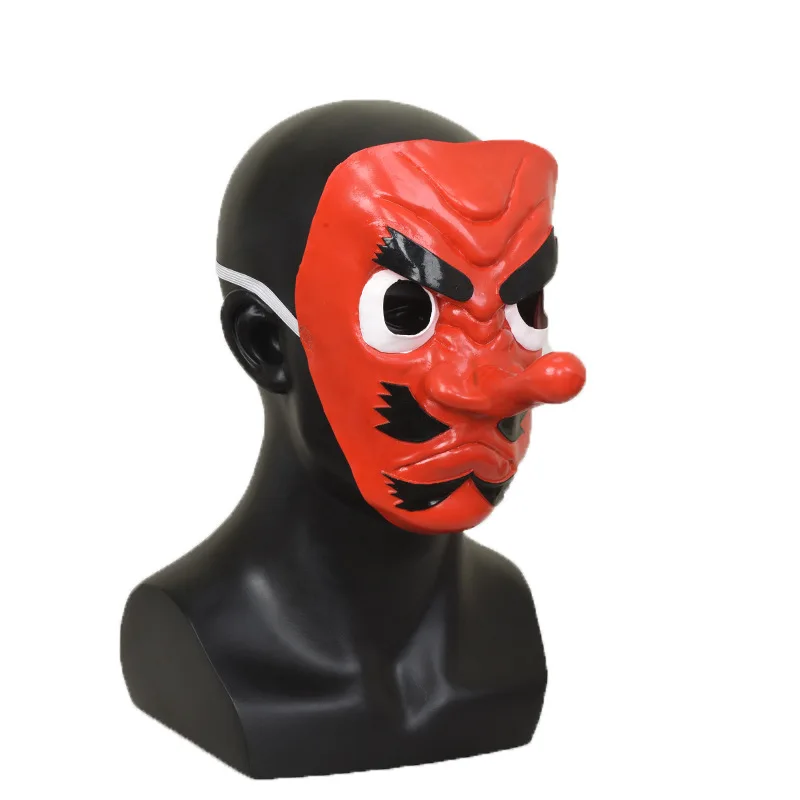 Anime Cosplay Mask Halloween Latex Full Face Mask with Red Long Nose 3D Party Costume Props