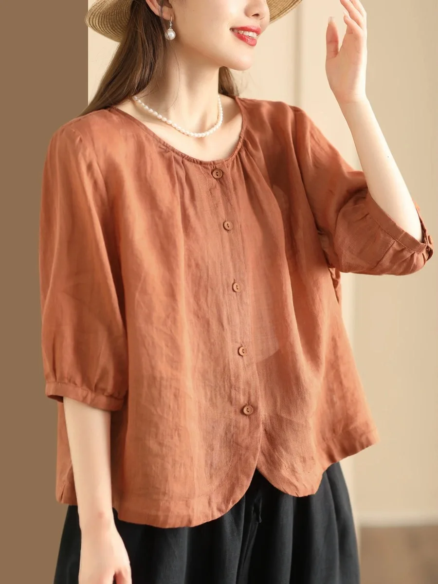 เสื้อผ้าฝ้ายลินินทรงหลวม สไตล์ลำลอง สำหรับผู้หญิง ใส่สบายช่วงฤดูร้อน ช่วยพรางหุ่น ไซส์ใหญ่ 7 สไตล์ลำลอง เหมาะสำหรับใส่ไปทำงาน ดีไซน์ศิลปะ สีสันสดใส ทรงหลวม