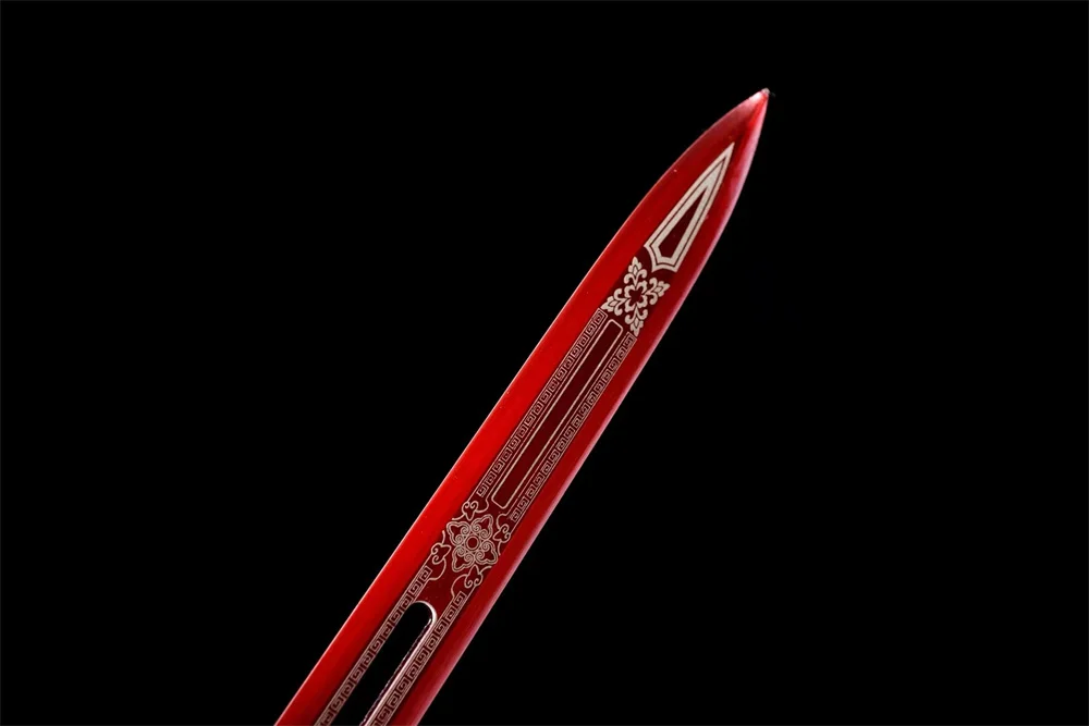 Beautiful Chinese Tradition Sword Kungfu Han-Jian Red High Manganese Steel Blade Leather Wrap Wood Sheath Full Tang - view 5