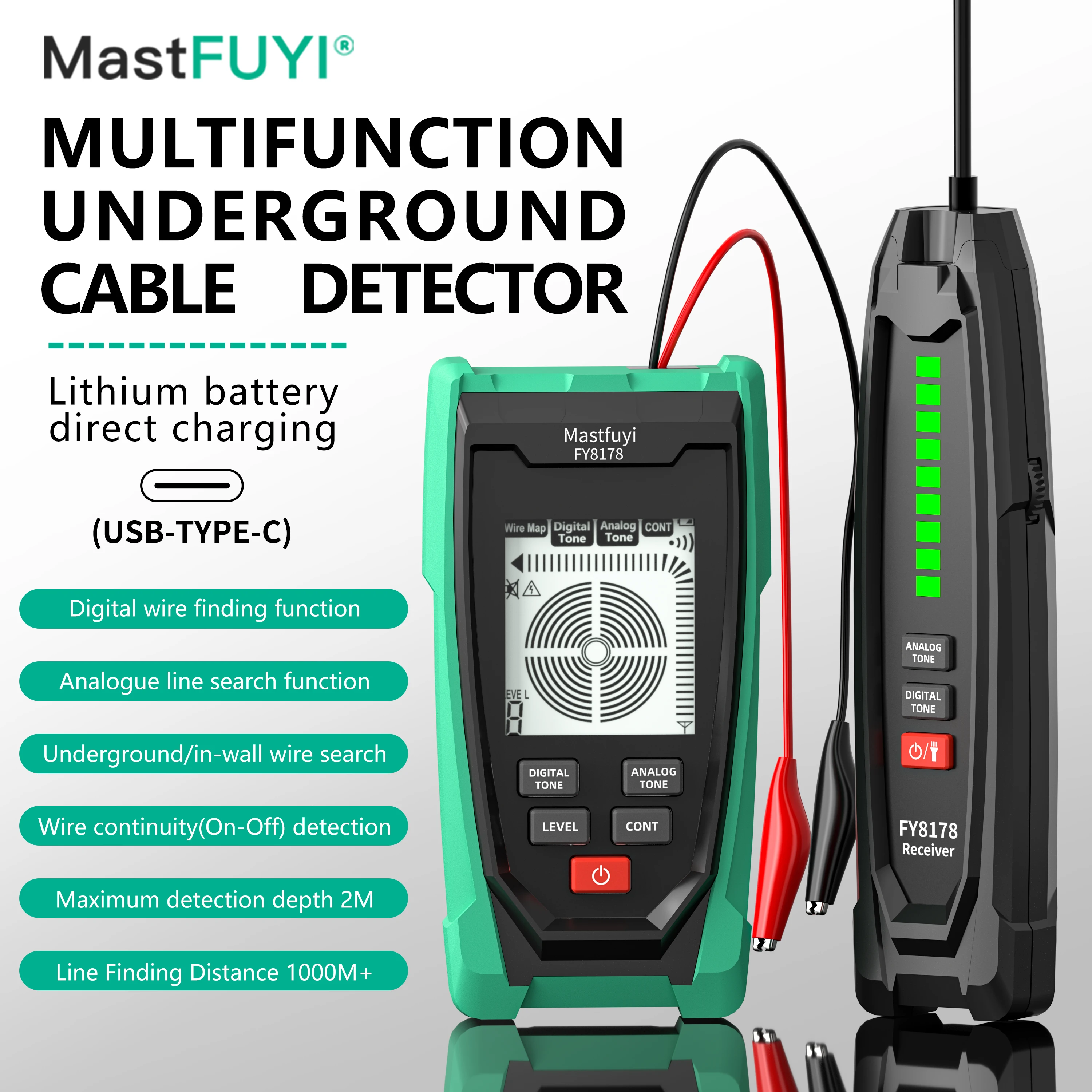 MASTFUYI Professional Underground Line and Wall Wire Detector, Advanced Cable Tracker, Metal Pipe Locator, Wire Inspection Tools