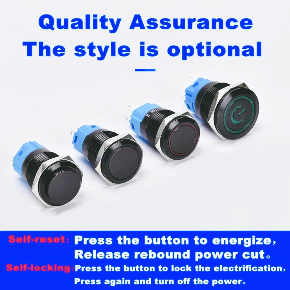 

12/16/19/22mm oxidado negro impermeable a prueba polvo interruptor botón metal reinicio bloqueo automático interrupt