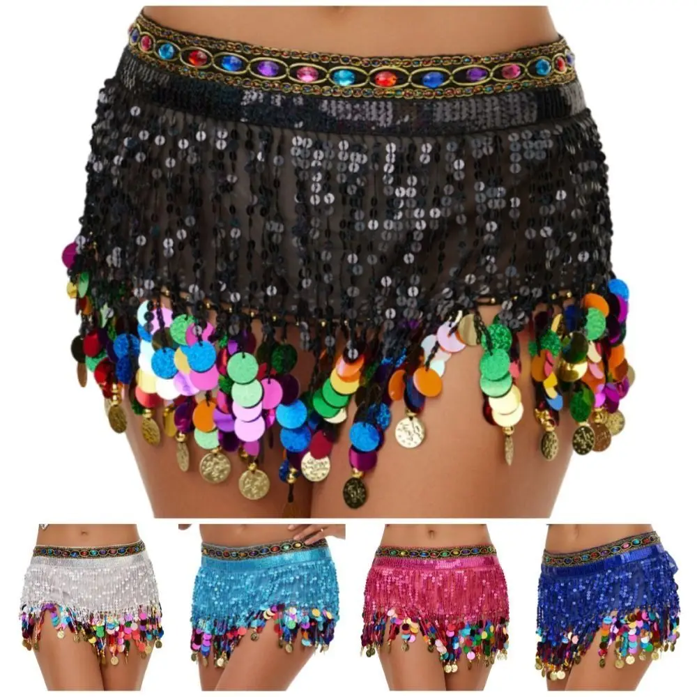 Criativo cinto de dança do ventre glitter lantejoulas coloridas saias corrente cintura clássico boho dança do ventre hip cachecol dança latina