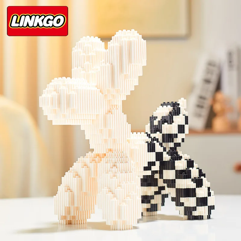 Linkgo-Micro bloques de construcción para decoración del hogar, juguete ensamblado con globos de perro, conexión colorida, Mini figuras de ladrillo