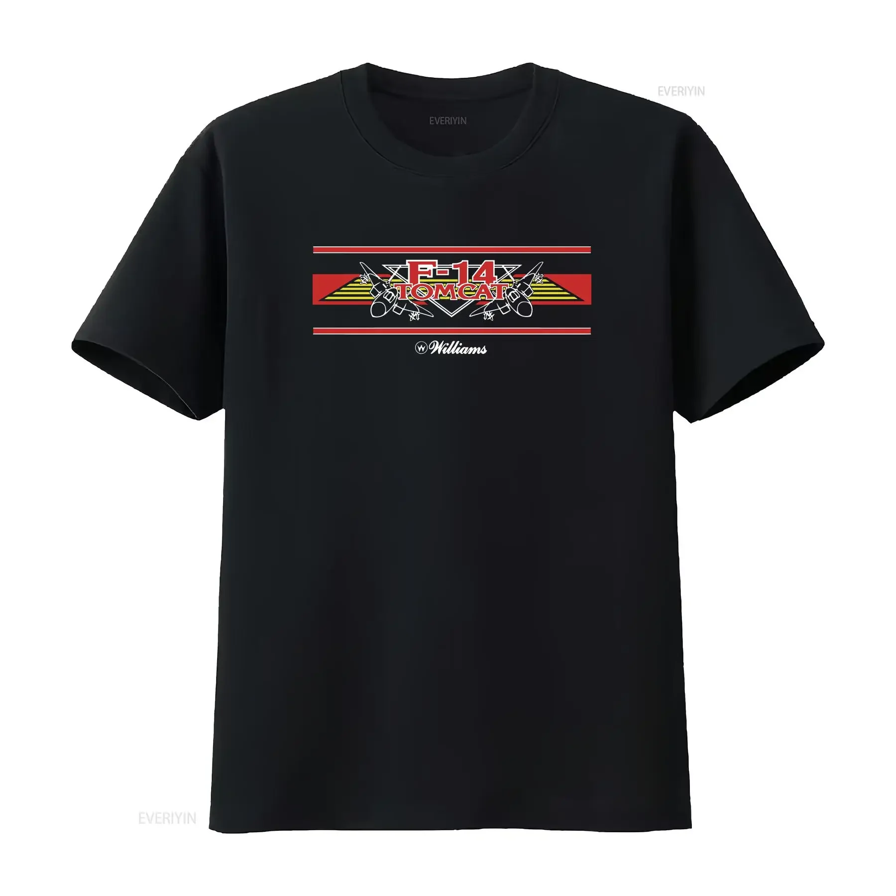 Camiseta estilo pinball vintage F-14 Tomcat, retro de los 80, con temática de juegos arcade y de flipper, con efecto lavado vintage.