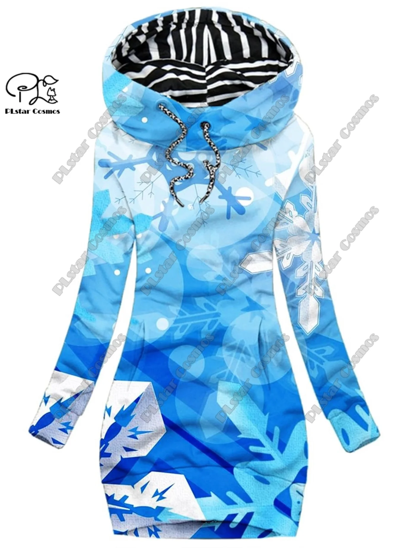 PLstar Cosmos 3D printed women's long sweatshirt dress floral butterfly snowflake pattern casual slimming series  X2