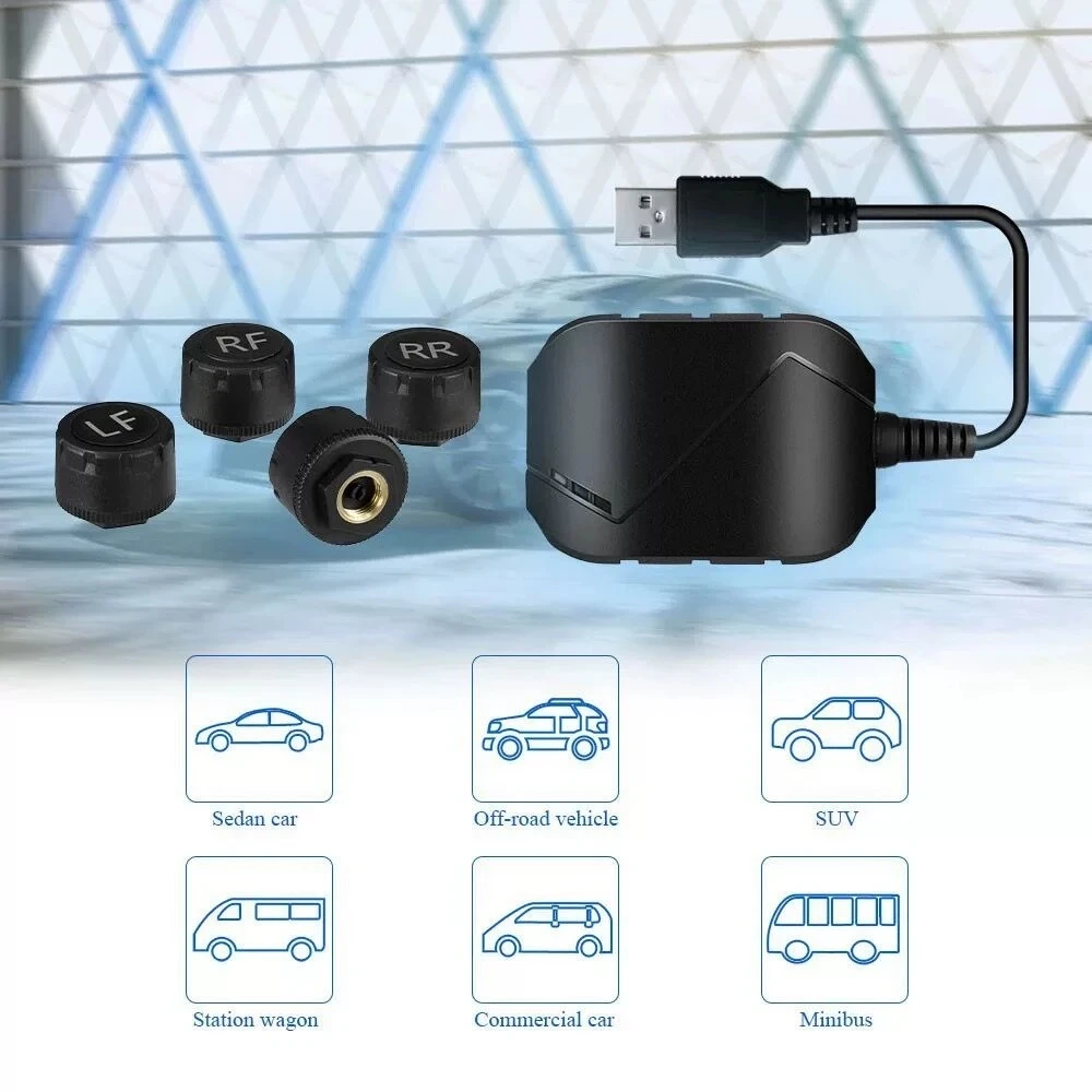 USB TPMS sistema di monitoraggio della pressione dei pneumatici Android TPMS sensore esterno interno per pneumatici di ricambio per autoradio lettore DVD