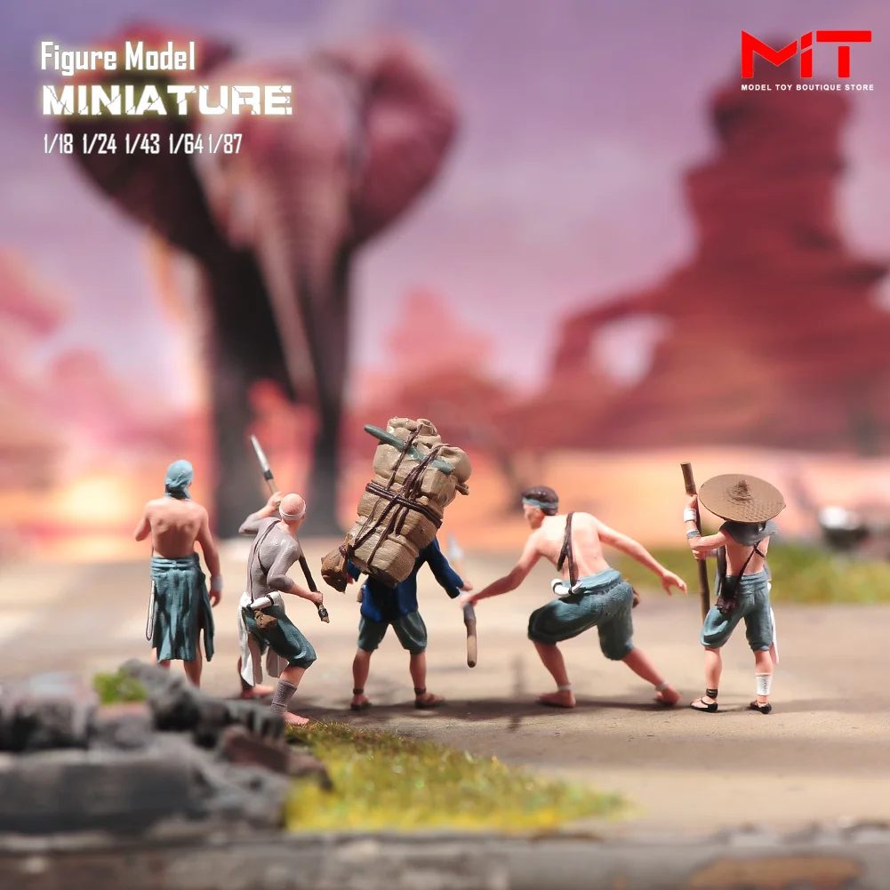 In Stock Painted Miniatures 1/87 1/64 1/43 1/24 1/18 Chinese Ancient Costume Wild Role Figure Mini Resin Doll Model Scene Prop