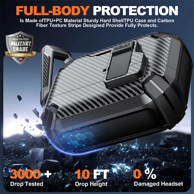 Safety Lock Carbon Fiber Phone Holder Bluetooth Headset Cover For AirPods 4 Pro 3 2 Anti Fall Protective Earphone Case With Hook - view 6