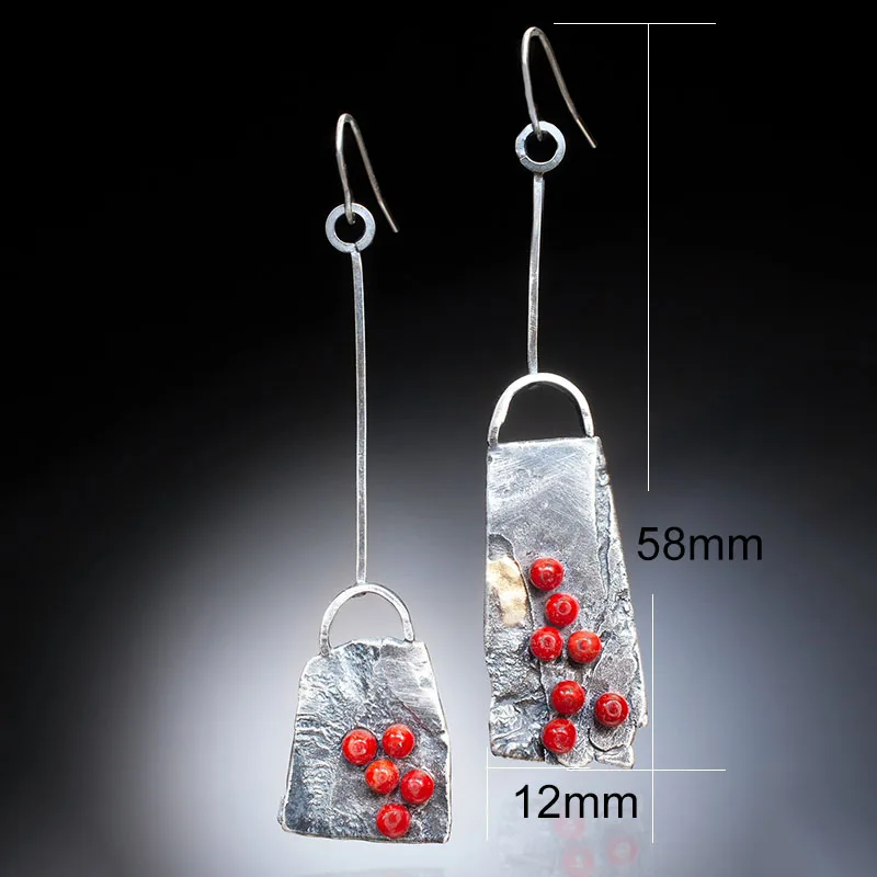 Vintage Drop Earring For Women Classic Silver Color Red Coral Asymmetric Lock Bag Shape Hook Jewelry women
