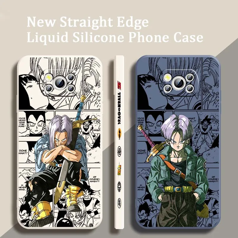 Dragon Ball Anime Trunks para Xiaomi Mi Poco X3 X4 X5 X6 M4 M5 M6 F4 F5 F3 GT Pro 5G cubierta de cuerda izquierda líquida funda de teléfono