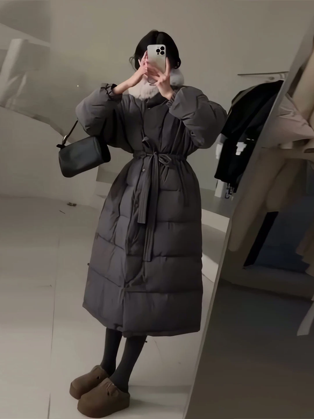 

Женское пуховое пальто средней длины с меховым воротником, теплый корейский стильный пуховик с поясом, длинный рукав, термокуртка для зимы