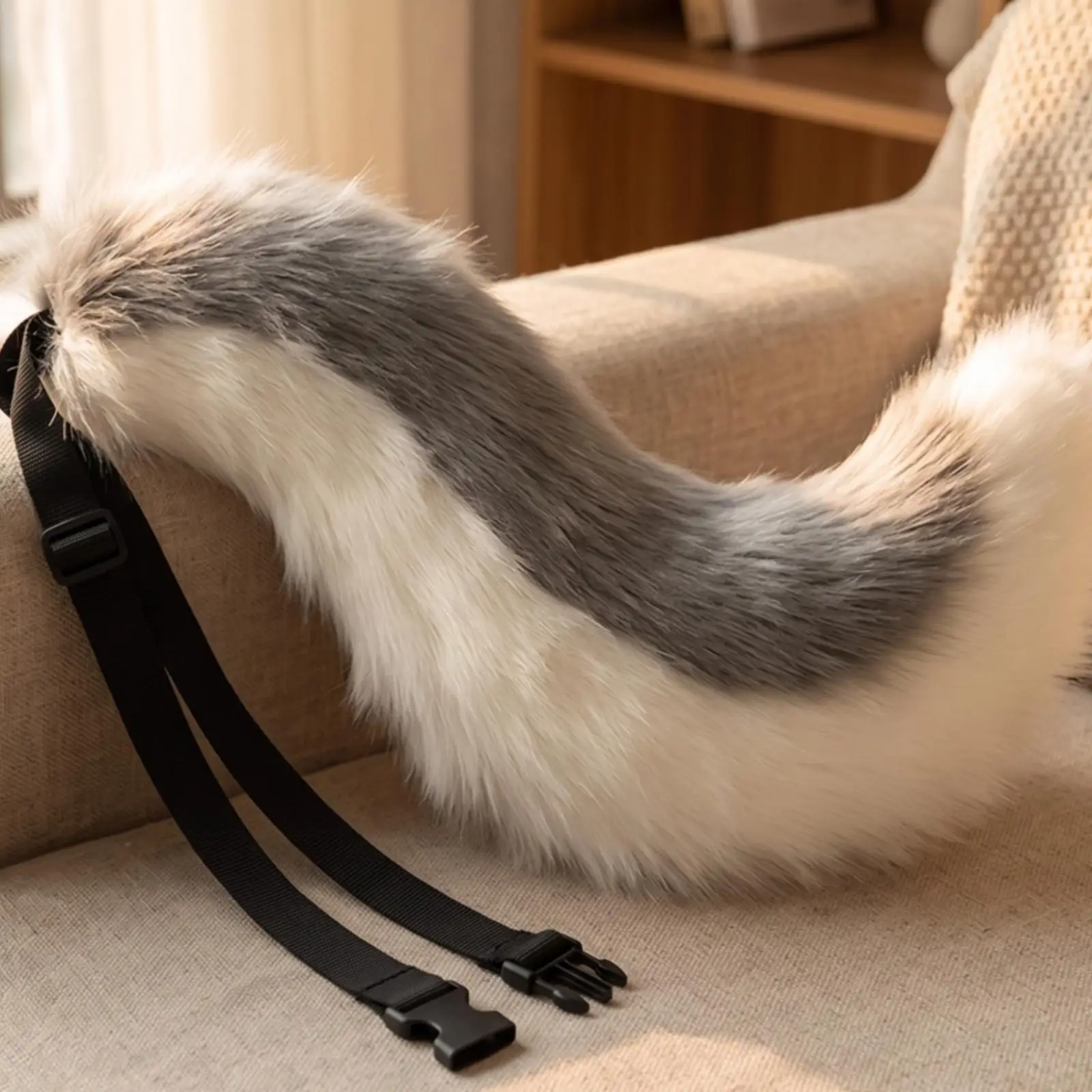 Eye Catching Faux Fur Cosplay Tail for Themed Party Costume with Strap for Stage Performance Fun