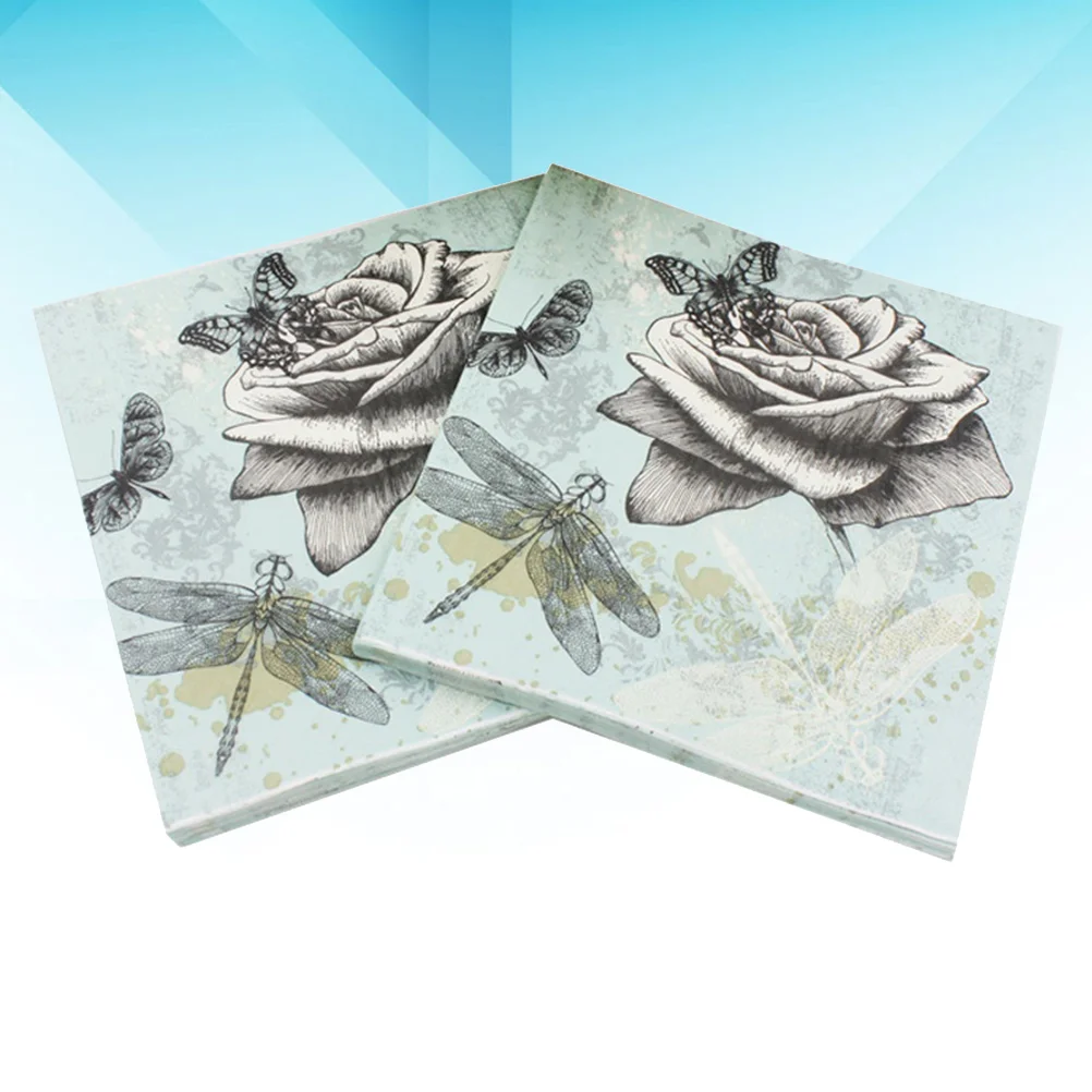 20PCS Color Printed Napkin Dragonfly Creative Paper Towel Facial Tissue Colorful Printing Napkin Flower Napkin for Party Gatheri