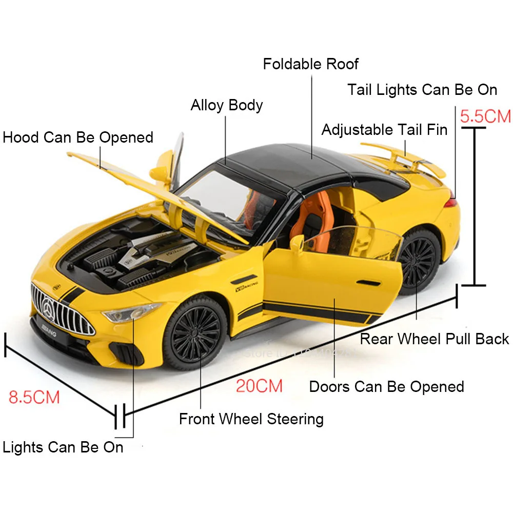 1:22 Scale SL63 G800 Model Miniature Car Toys Diecast Alloy Vehices Front Wheel Steering Sound Light Pull Back Models Adult Gift
