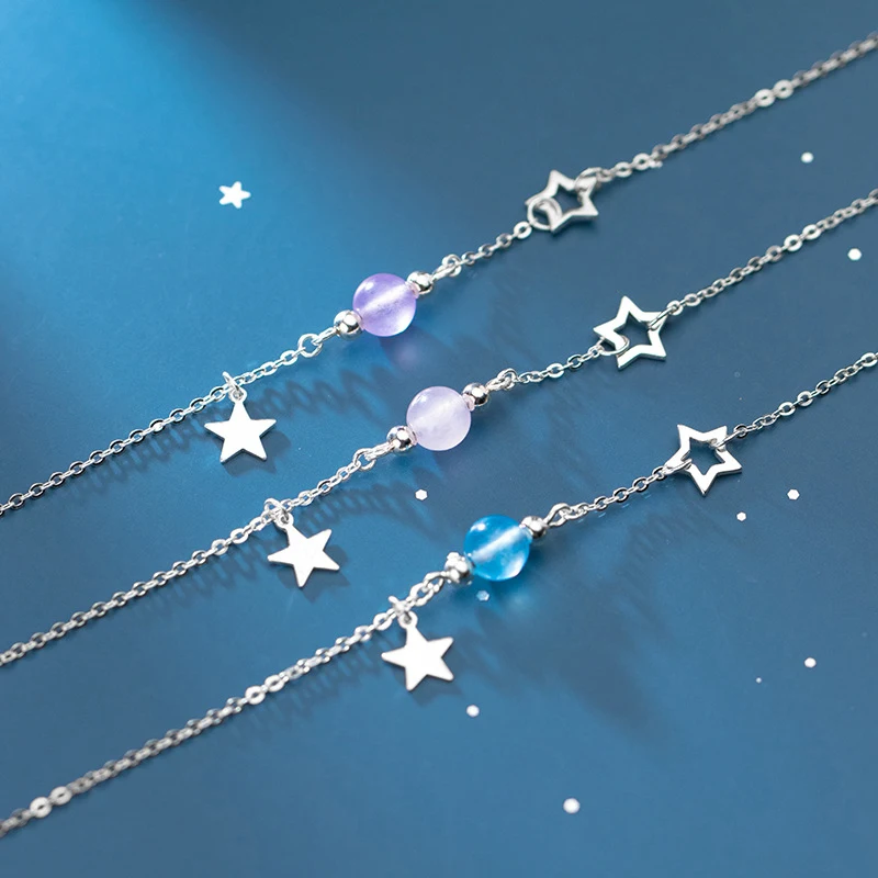 Modian Fashion 3 Color Natural Crystal Star 925 Sterling Silver Bracelet for Women Adjustable Bracelet Fine Jewelry Accessories