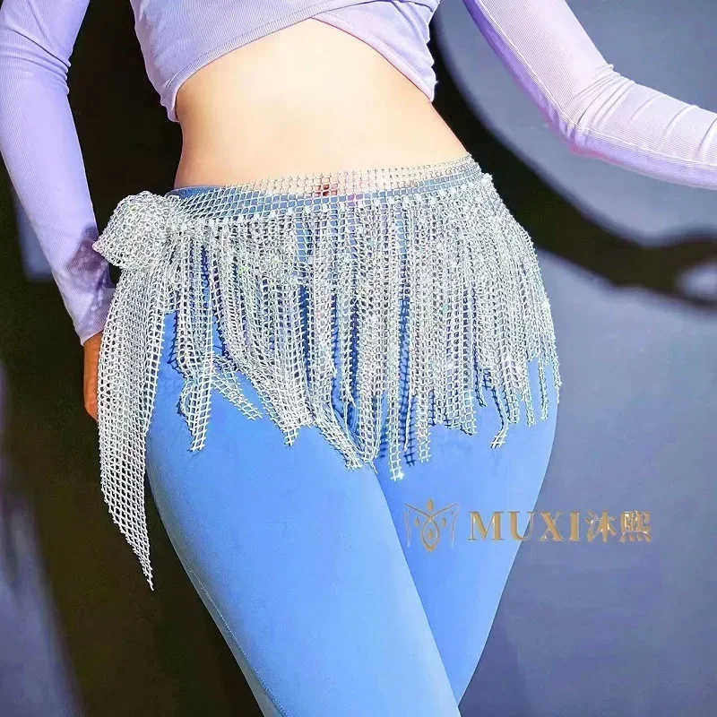 맞춤형 여성의 섹시한 밸리 댄스 벨트 반짝 이는 다이아몬드 술 엉덩이 스카프 허리 체인 허리 스카프 스트레이트 용어 삼바 카니발 세트