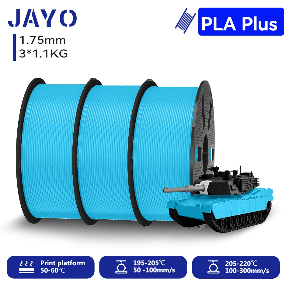 JAYO 3,3KG PLA+ Filament 1,75MM PLA Plus 3D-Drucker-Filament 1,1KG/Rolle für FDM, ordentlich gewickelt, farbenfrohes 3D-Druckmaterial für 3D-Drucker & 3D-Stifte