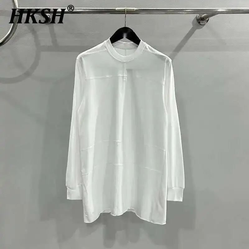 

HKSH Men's Tide Dark RO Style 2024 Autumn New Light Mature Casual Splicing Niche Design Loose Solid Color Bottom T-Shirt HK2371
