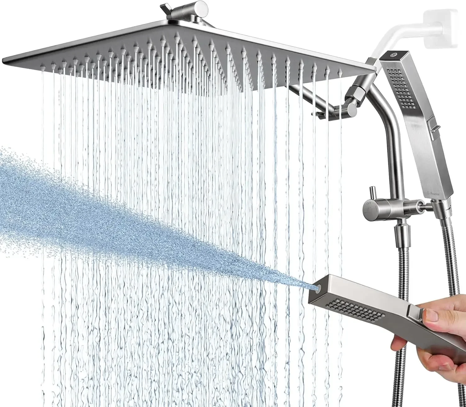 All Metal 12'' Rain Shower Head with Handheld Built-in Power Wash Mode 3-way Diverter